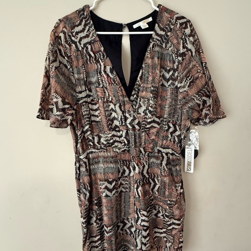 Amuse Society - Women's Black and Brown Patterned Midi Dress